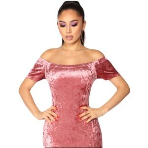 Active USA Crushed Velvet Off The Shoulder Stretchy Bodycon Pink Mini Dress